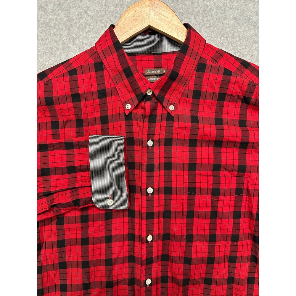 J.‎ McLaughlin Mens Modern Fit Buffalo Check Button Down Shirt Red Black Large
